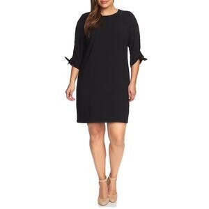 CeCe Black Tie Sleeve Shift Dress Womens Plus Size 22W Solid Black